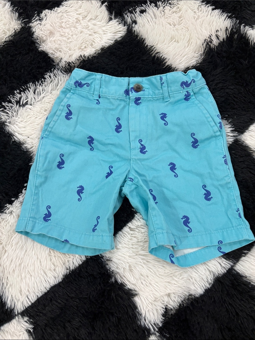 The Children's Place Turquoise Shorts with Navy Seahorse Print